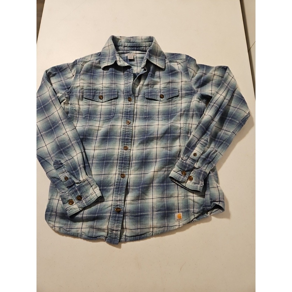 Carhartt Womens Size S (4/6) long sleeve plaid flannel Button Down Shirt (A1155)